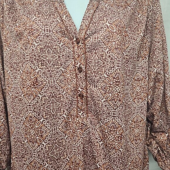 Croft & Barrow Red Orange Boho Floral Geometric Peasant Blouse 1X - Picture 3 of 11